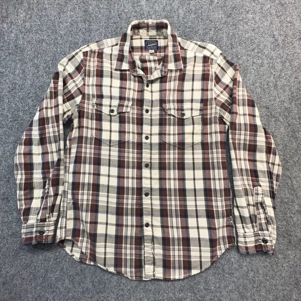 J. Crew Plaid Button Down Shirt Mens Medium Brown Cream Long‎ Sleeve Excellent